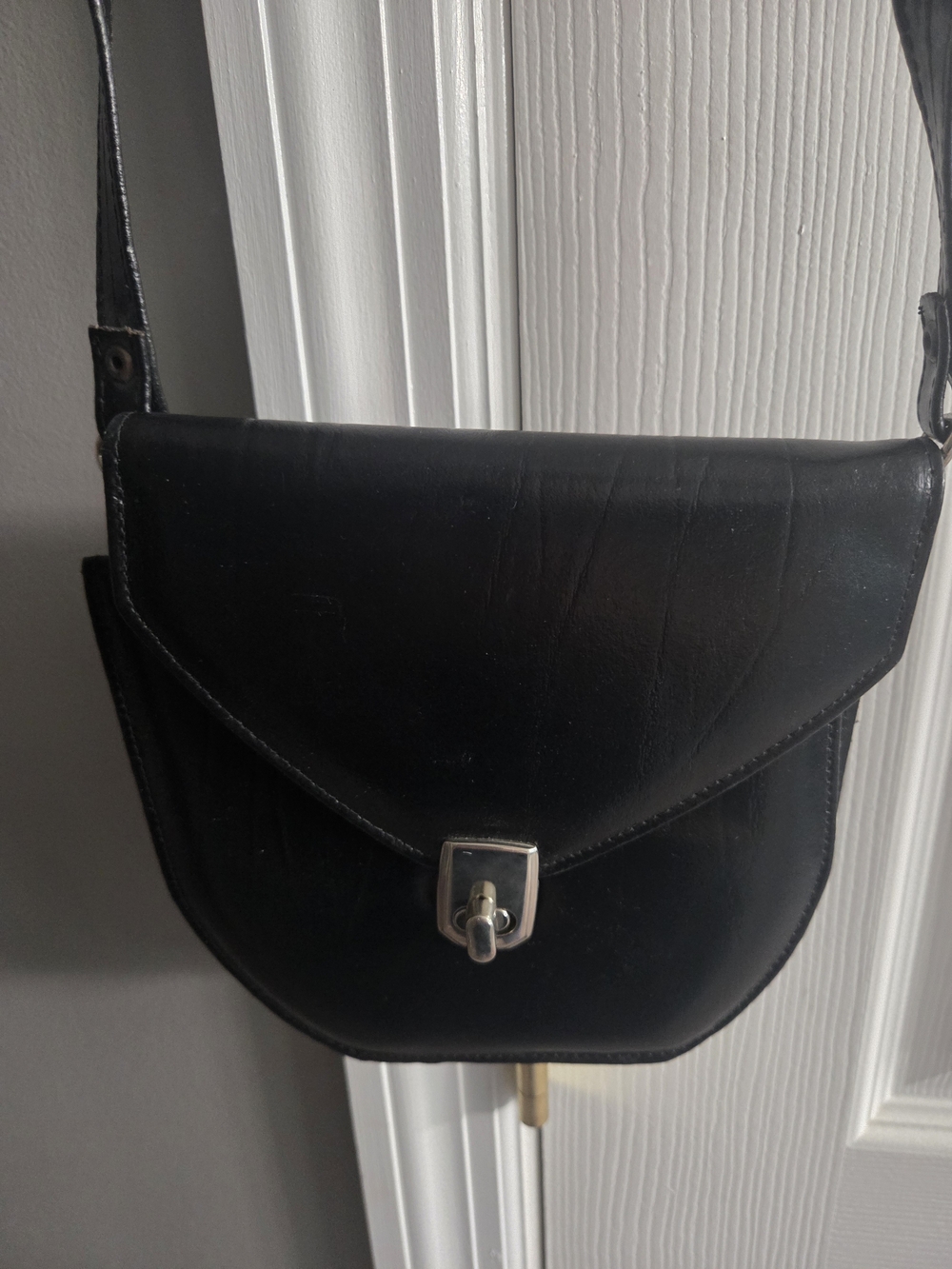 Handmade Italian Classic Black Leather Crossbody Bag